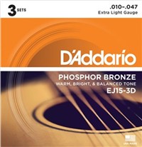 ダダリオ D'Addario 国内正規品 EJ15-3D Extra Light .010-.047 アコースティック弦 エクストラライト 3パック