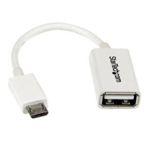 スターテック スターテック UUSBOTGW 12cm Micro USB OTG変換アダプタ ホワイト マイクロUSBホストケーブル USB A メス-USB Micro-B オス