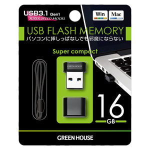 グリーンハウス GreenHouse グリーンハウス GH-UF3MA16G-BK 小型USB3.1 Gen1 メモリー 16GB ブラック