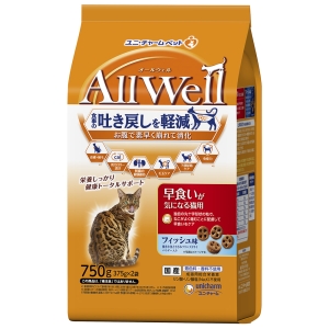 ユニチャーム Unicharm ユニチャーム AllWell 早食いが気になる猫用 フィッシュ味挽き小魚とささみフリーズドライパウダー入り 750g