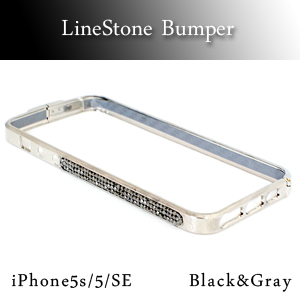 iPhone5s/5用 iPhone5s/5/iPhoneSE用キラキラ ラインストーンケース ブラックグレー デコレーション バンパー