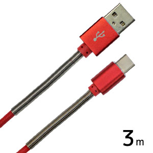輸入特価アウトレット USB3.1 typeC - USB2.0オス 3m メッシュレッド