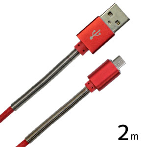 輸入特価アウトレット USBケーブル Aオス-microUSBオス 2m メッシュレッド