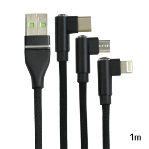 輸入特価アウトレット L型 3in1 マルチUSB充電ケーブル メッシュブラック 1m microUSB typeC iPhone