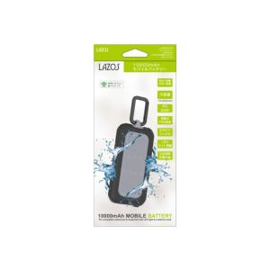 ラソス Lazos Lazos L-WPMB10-GY モバイルバッテリーPD対応 防水防塵 LEDライト カラビナフック付 10000mAh グレー
