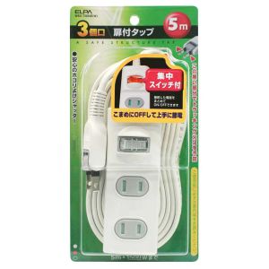 朝日電器 エルパ ELPA エルパ WBS-T3050B W 扉付タップ 集中スイッチ付 3個口 5m ELPA 朝日電器