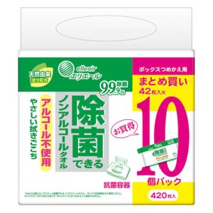 大王製紙 大王製紙 エリエール 除菌できるノンアルコールタオル ボックス詰替用 42枚入×10個パック