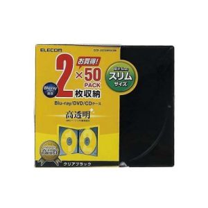 エレコム ELECOM CD/DVDスリムプラケース/2枚収納/50パック/クリアブラック CCD-JSCSW50CBK