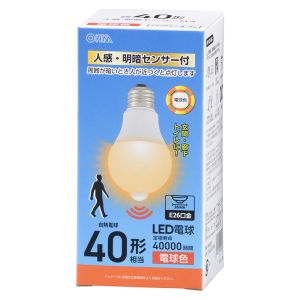 オーム電機 OHM オーム電機 LED電球 E26 40形相当 人感・明暗センサー付き 電球色 LDA5L-G PIR6