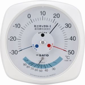 佐藤計量器製作所 skSATO 佐藤計量器 7308-00 ミニマックス1型最高最低温度計 湿度計付き