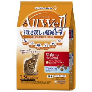 ユニチャーム Unicharm ユニチャーム AllWell 早食いが気になる猫用 フィッシュ味挽き小魚とささみフリーズドライパウダー入り 1.5kg 375g×4袋