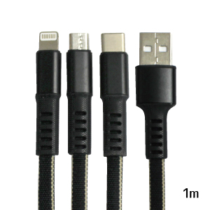 輸入特価アウトレット typeC+microUSB+iPhoneマルチケーブル 1m ブラック