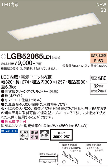 パナソニック panasonic パナソニック LGB52065LE1 LEDベースライト 直