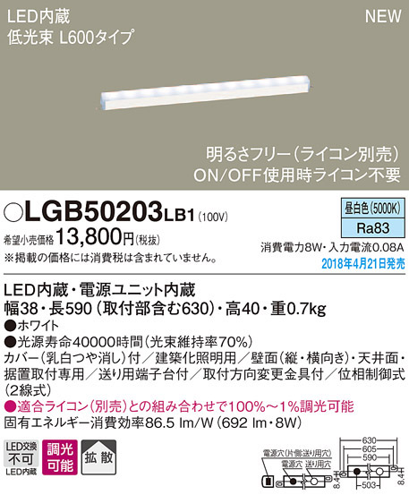  パナソニック panasonic パナソニック LGB50203LB1 LEDベーシックラインライト 昼白色