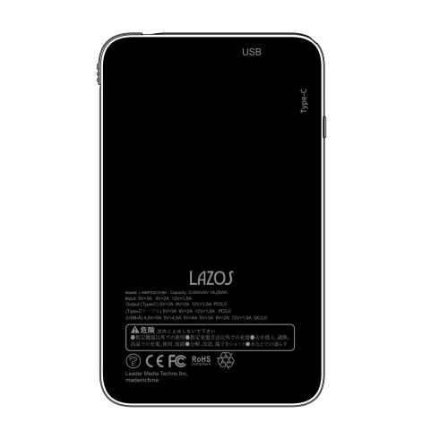  Lazos Lazos L-MBPDSC5-BK モバイルバッテリーPD対応 スリム Type-Cケーブル収納 5000mAh