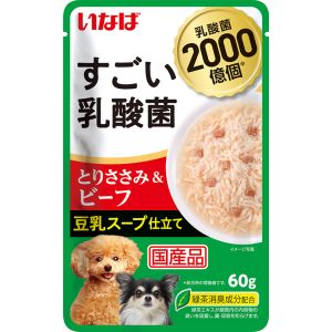 いなばペットフード いなば すごい乳酸菌 パウチ とりささみ ビーフ 豆乳スープ仕立て 60g 321590