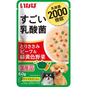 いなばペットフード いなば すごい乳酸菌 パウチ とりささみ ビーフ 緑黄色野菜 60g 323790