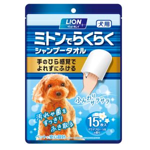 ライオン商事 LION PET ライオン ペットキレイ ミトンでらくらく シャンプー タオル 犬用 アクアフローラルの香り 15枚入 136410