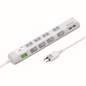 サンワサプライ SANWA SUPPLY USB充電ポート付き節電タップ(面ファスナー付き) TAP-B107U-2W