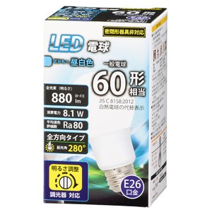 オーム電機 OHM オーム電機 LED電球 E26 60形相当 調光器対応 昼白色 06-1874 LDA8N-G/D G11  プレミアム・あきばお～