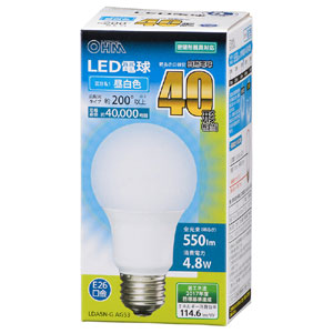 オーム電機 OHM オーム電機 LDA5N-G AG53 LED電球 LED電球 E26 40形相当 昼白色 550lm 06-3082