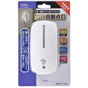 オーム電機 OHM オーム電機 LEDナイトライト 人感・明暗センサー 電球色LED NIT-AE3LA 07-8839