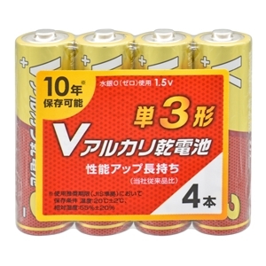 オーム電機 OHM オーム電機 LR6VS4P Vアルカリ乾電池 単3形 4本パック 